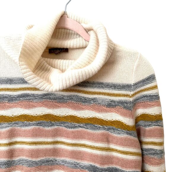 LILLA P Merino Wool Striped Turtleneck Sweater Sz Medium - Picture 3 of 4